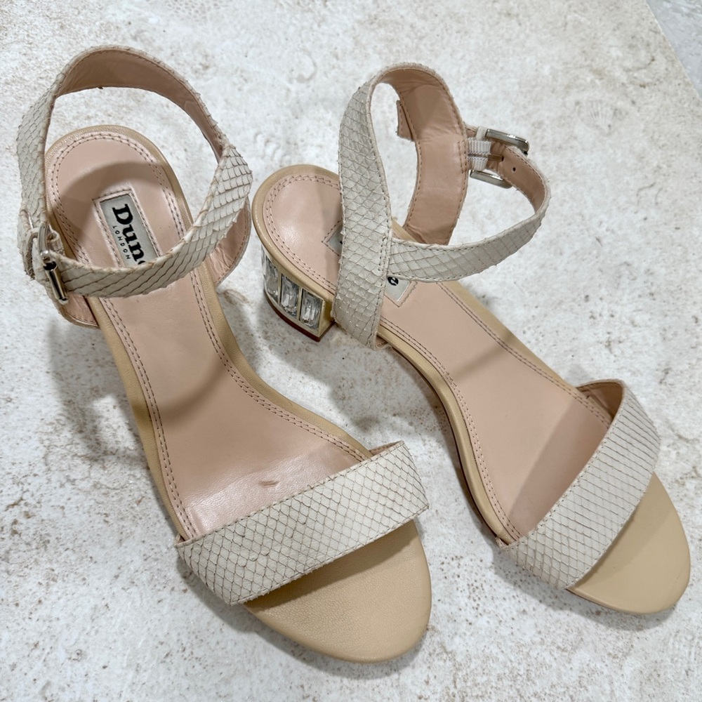 Dune London Crystal Block Nude Heel Leather Sandal Size 9 - Quiet Luxury - Picture 4 of 17